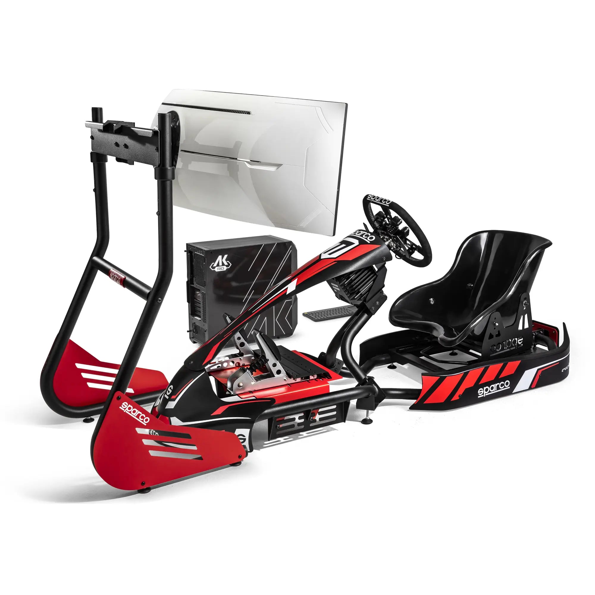 SIMULATOR SPARCO KART EVOLVE KART RIG II (SASIU KART, SCAUN, FANATEC SIM KIT PRO, VOLAN, PC, TASTATURA, SUPORT MONITOR, MONITOR)