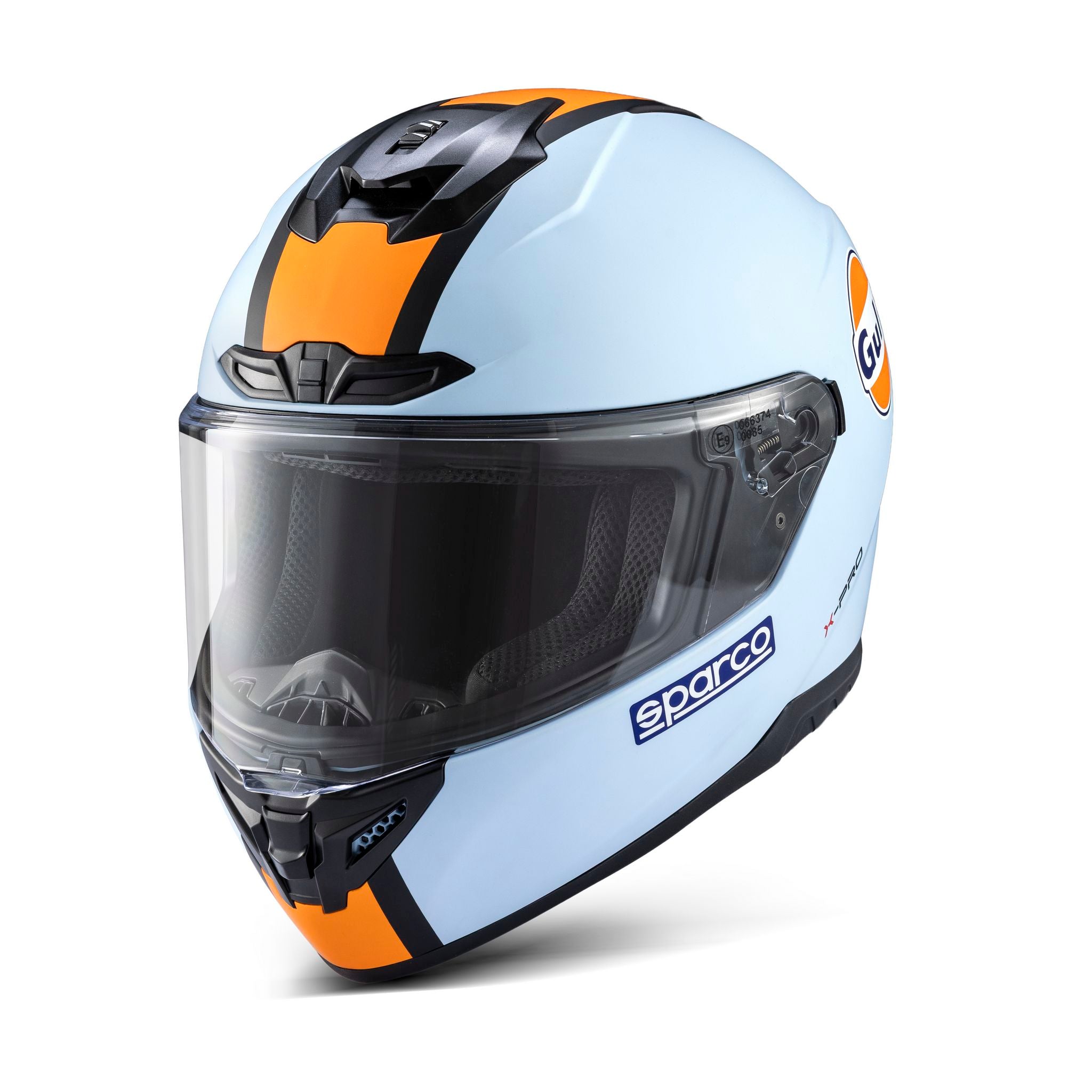 CASCA RACING SI KARTING SPARCO X-PRO GULF EDITION, FARA OMOLOGARE FIA, FULL FACE, INTEGRALA, INCHISA, FARA SISTEM DE COMUNICARE, FARA CLEME HANS (ECE 22.06)