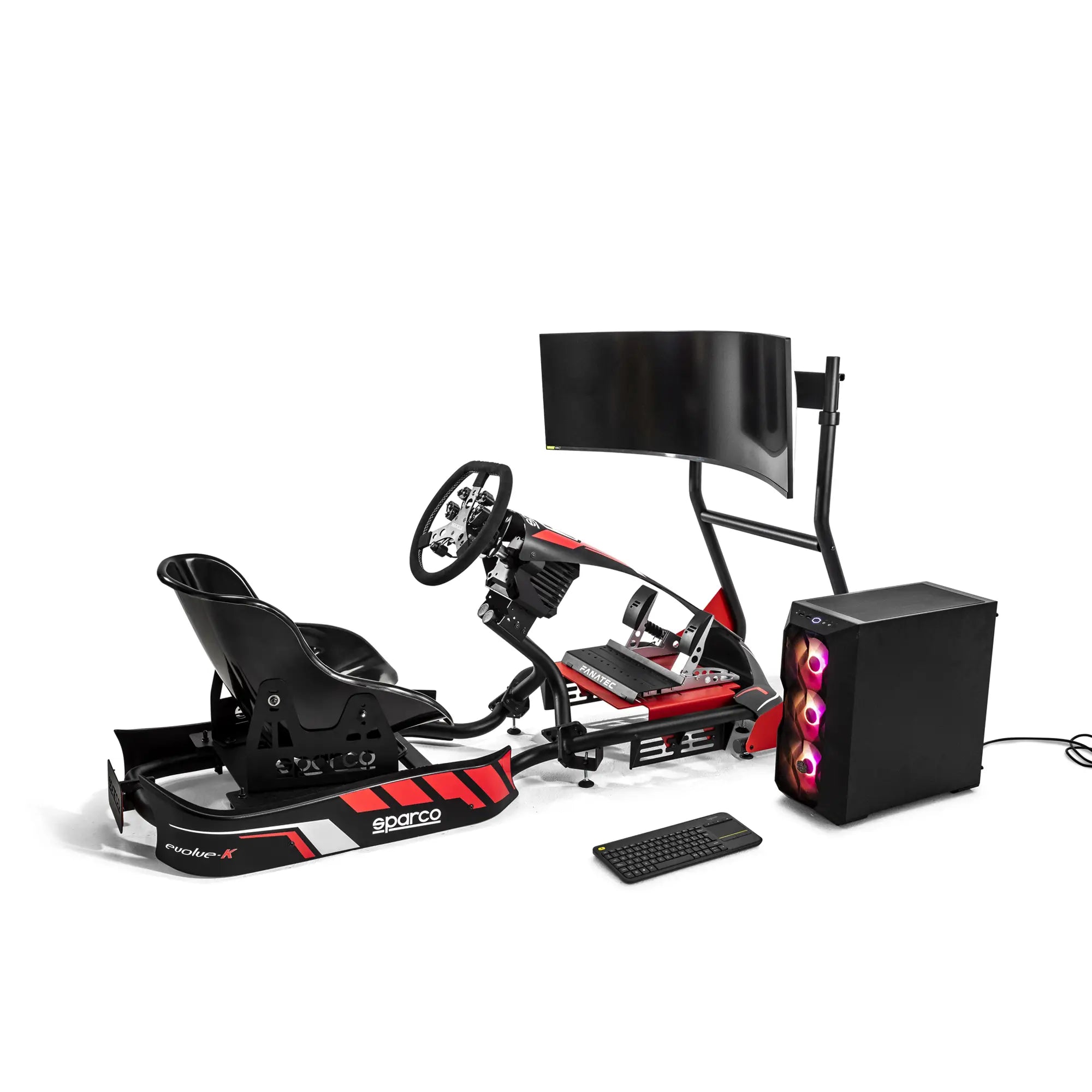 SIMULATOR SPARCO KART EVOLVE KART RIG II (SASIU KART, SCAUN, FANATEC SIM KIT PRO, VOLAN, PC, TASTATURA, SUPORT MONITOR, MONITOR)