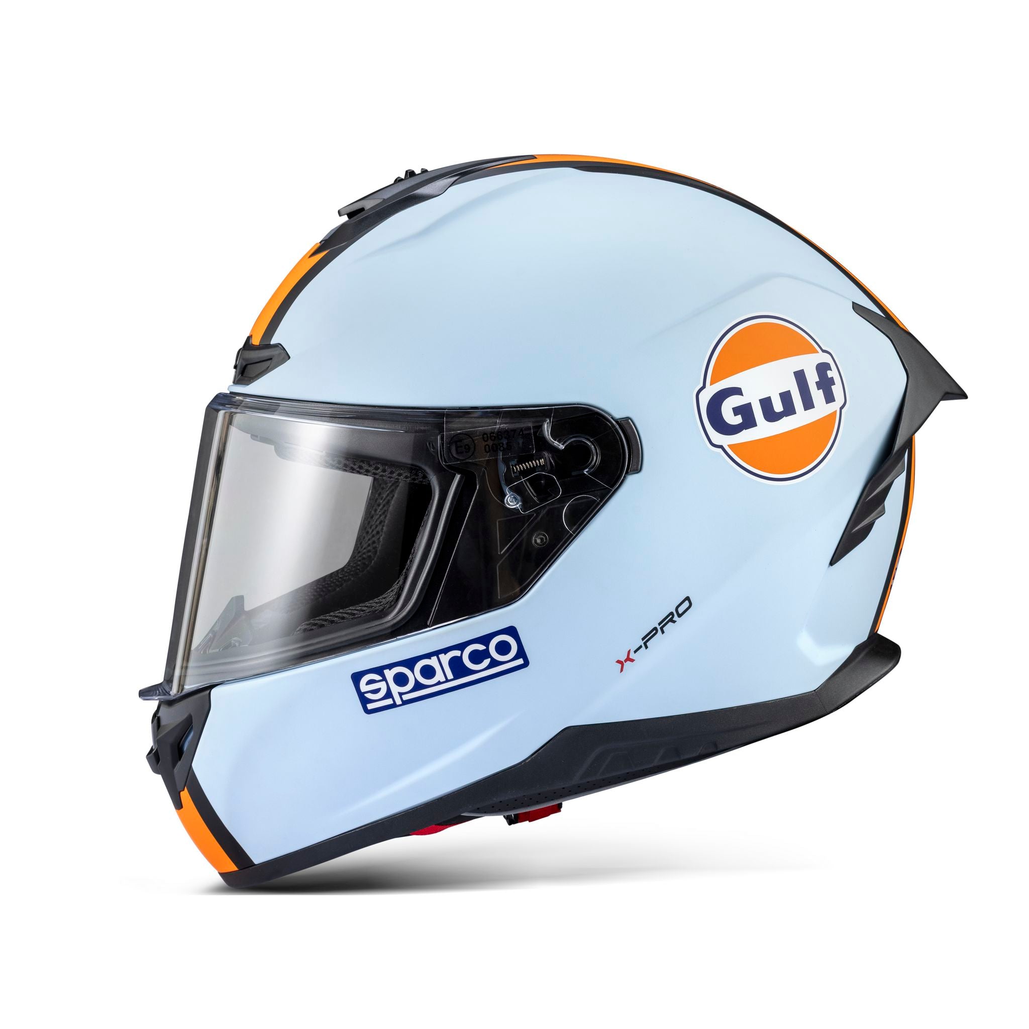 CASCA RACING SI KARTING SPARCO X-PRO GULF EDITION, FARA OMOLOGARE FIA, FULL FACE, INTEGRALA, INCHISA, FARA SISTEM DE COMUNICARE, FARA CLEME HANS (ECE 22.06)