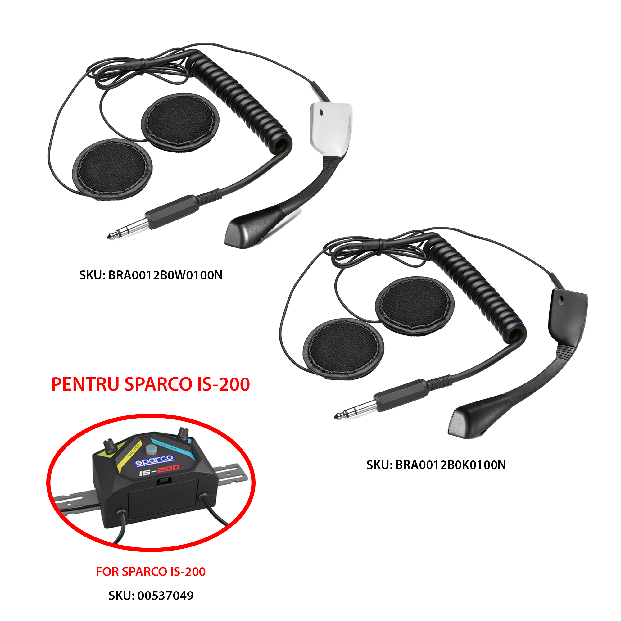 KIT CASTI SI MICROFON PENTRU INTERCOM SPARCO IS-200, COMPATIBIL CU CASCA SPARCO FLUX RJ OPEN FACE, JET, DESCHISA, MUFA/CONECTOR JACK 6,3MM TATA